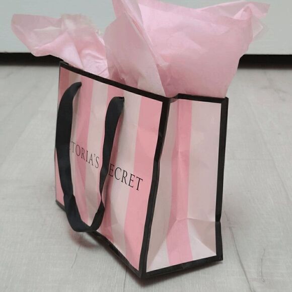 💗 VICTORIA'S SECRET Empty Paper Pink Shopping Gift Bag Cloth Handles w/Tissues - Picture 4 of 9